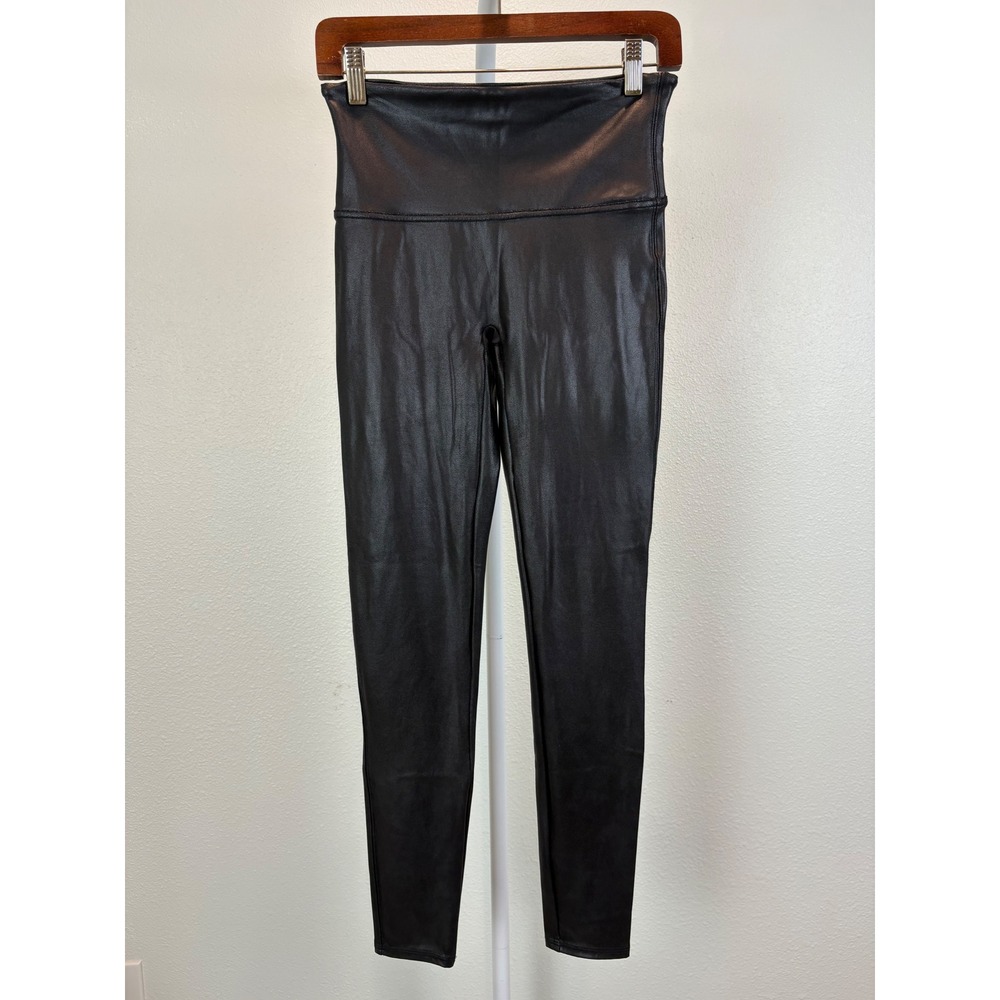 Spanx Faux Leather Leggings Black High Waisted L/G Crackled Finish Athleisure